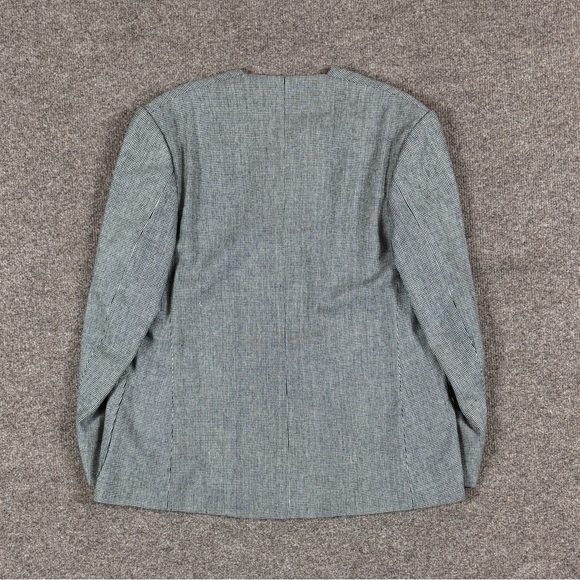 Vintage Mini Houndstooth Double Breasted Collarless Blazer Jacket Womens L Retro - Picture 2 of 14